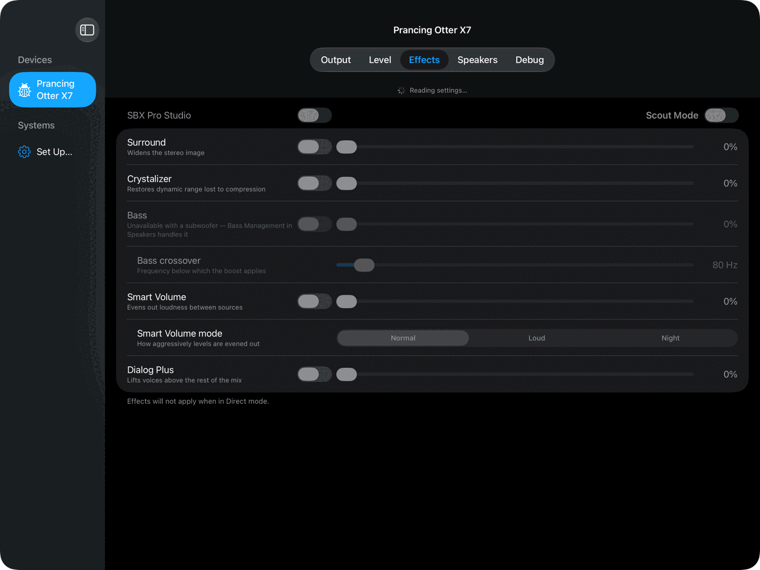 Effects tab on iPad, dark appearance.