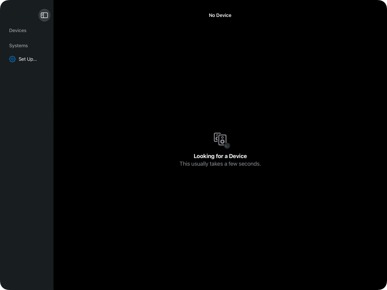 Looking for a Device screen on iPad, dark appearance.