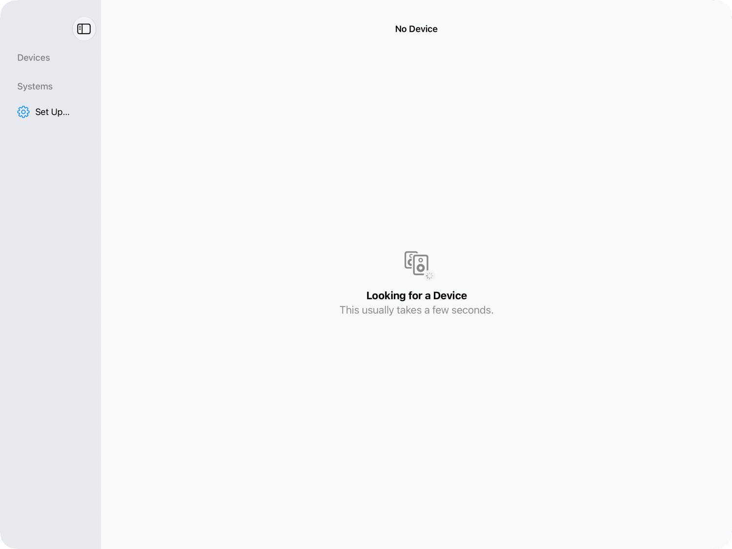 Looking for a Device screen on iPad, light appearance.