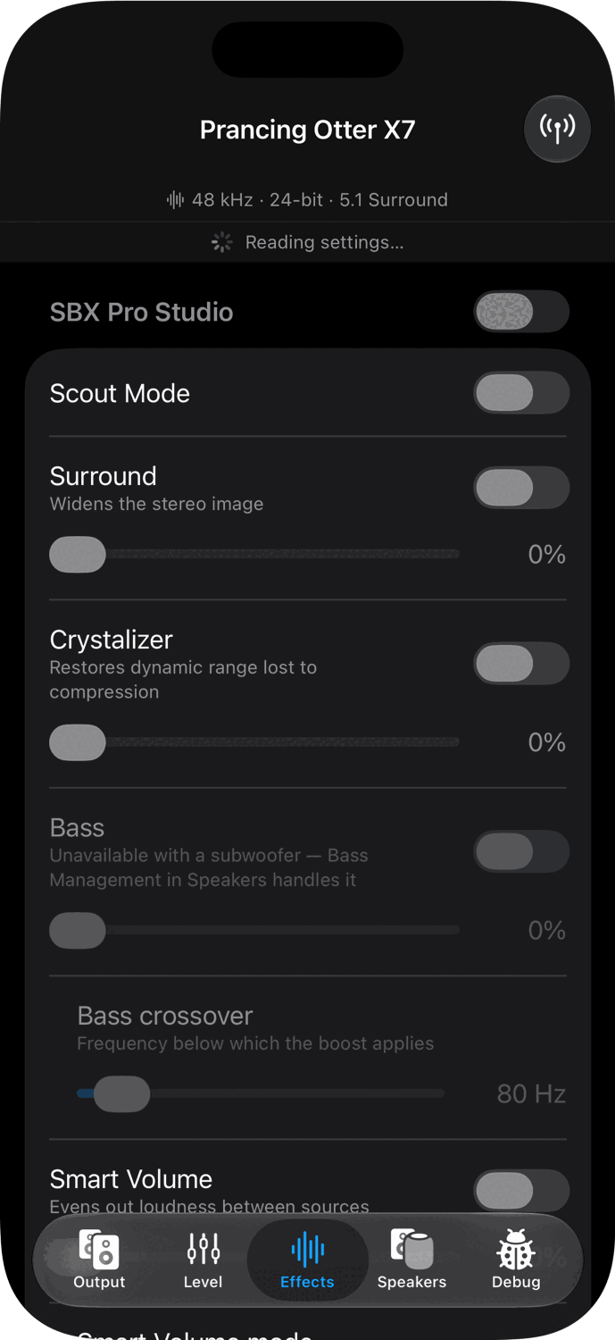 Effects tab on iPhone, dark appearance.