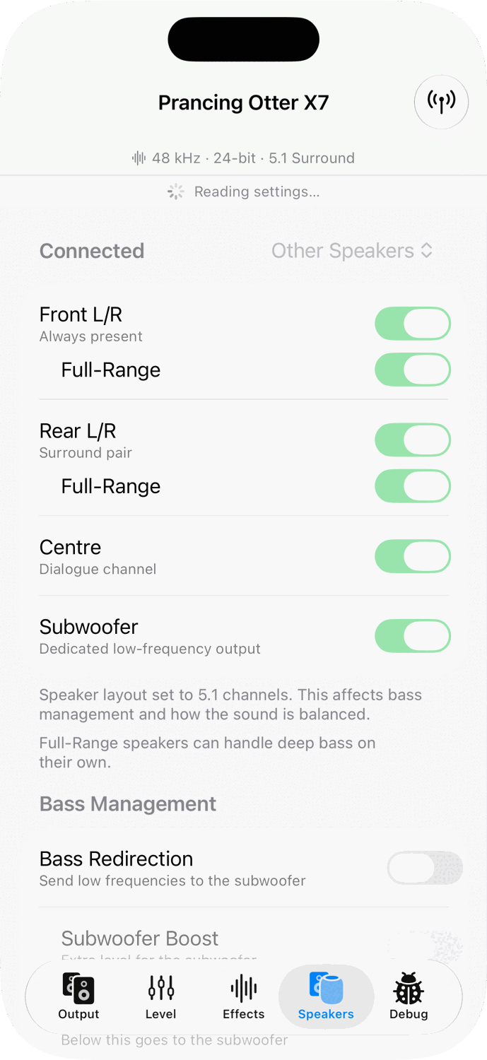 Speakers tab on iPhone, light appearance.