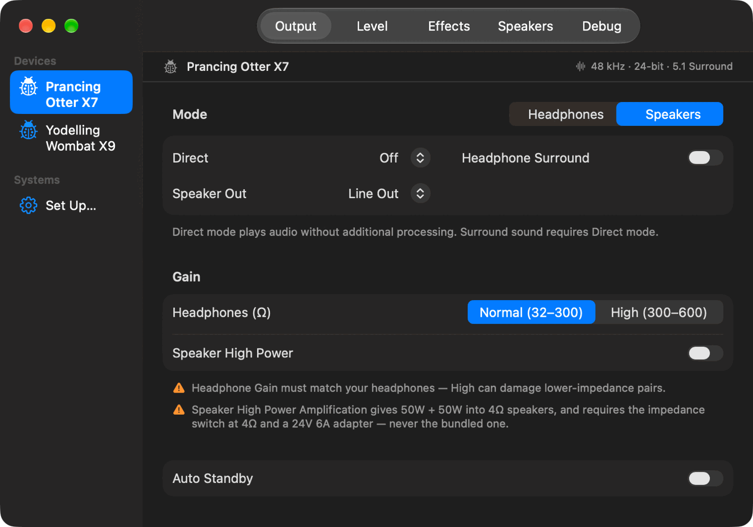 Effects pane, dark appearance.