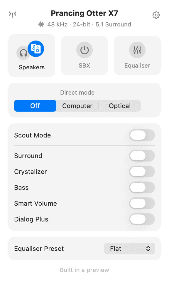 Menu bar panel, light appearance.